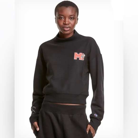 Champion x Nintendo Super Mario Bros Reverse Weave Logo Mockneck Crop Sweatshirt - Picture 1 of 6